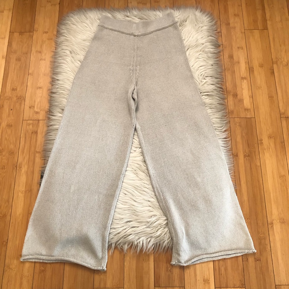 Zara Cable Knit Wide Leg Neutral Pull On Cream Grey Pants size S